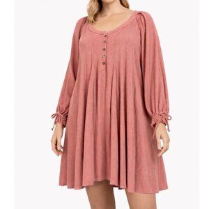 Free People we the free tunic Dress ribbed rose color 1/2 button BoHo SZ SM